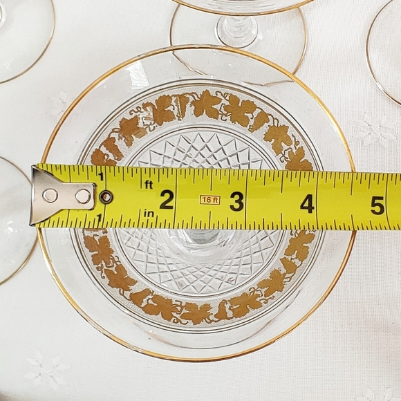 Val St Lambert Cut Crystal Martini Glass Stemware, Set of 9, Gold Gilt Grapevine - Picture 13 of 14